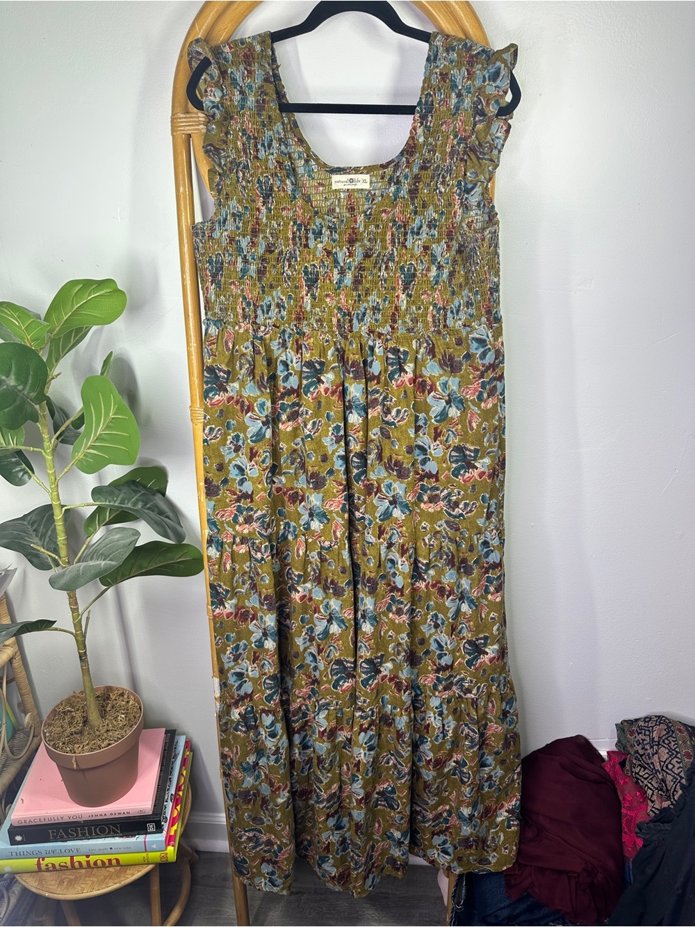 Natural Life Olivia Smocked Green Maxi Dress sz XL - Picture 3 of 10
